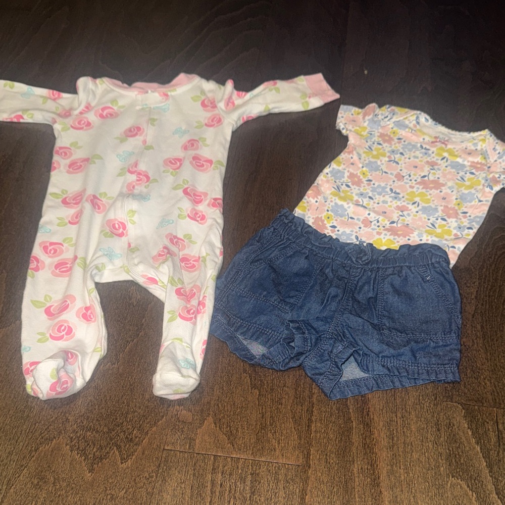 Assorted Bundle- Floral Baby Onesie and Denim Shorts